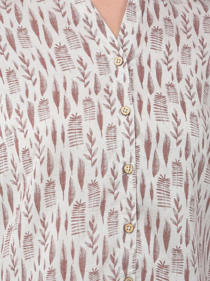 Printed Linen Brown Shirt