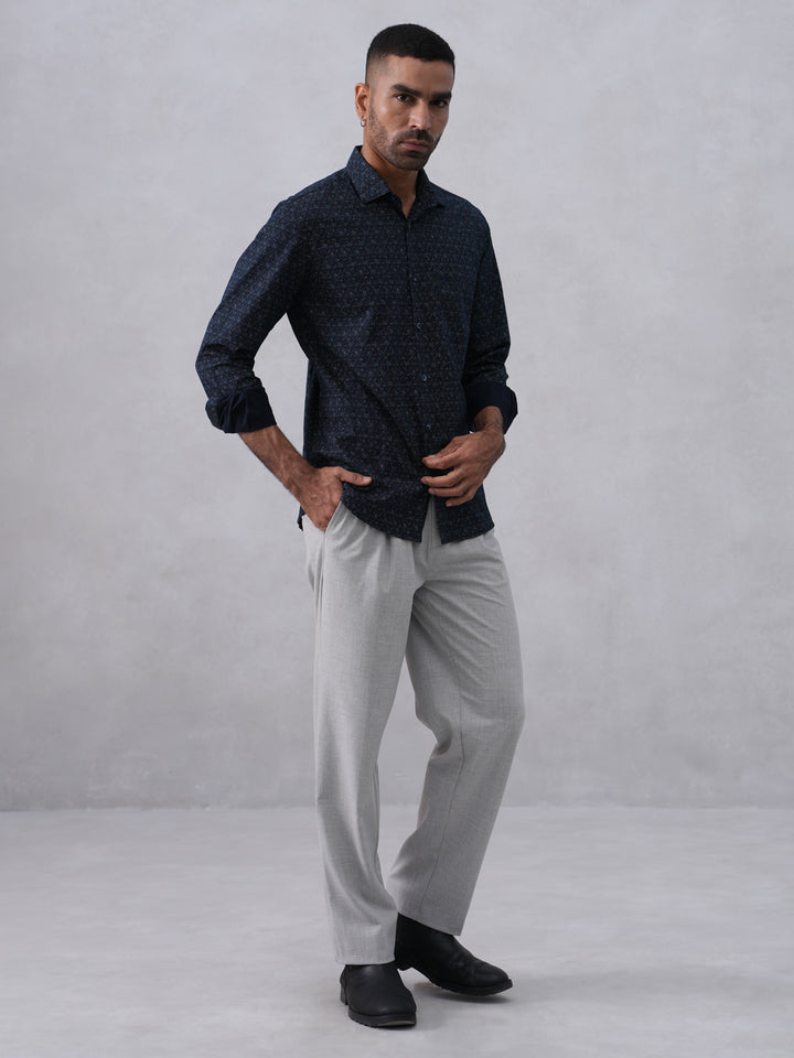 Navy Blue Printed Shirt
