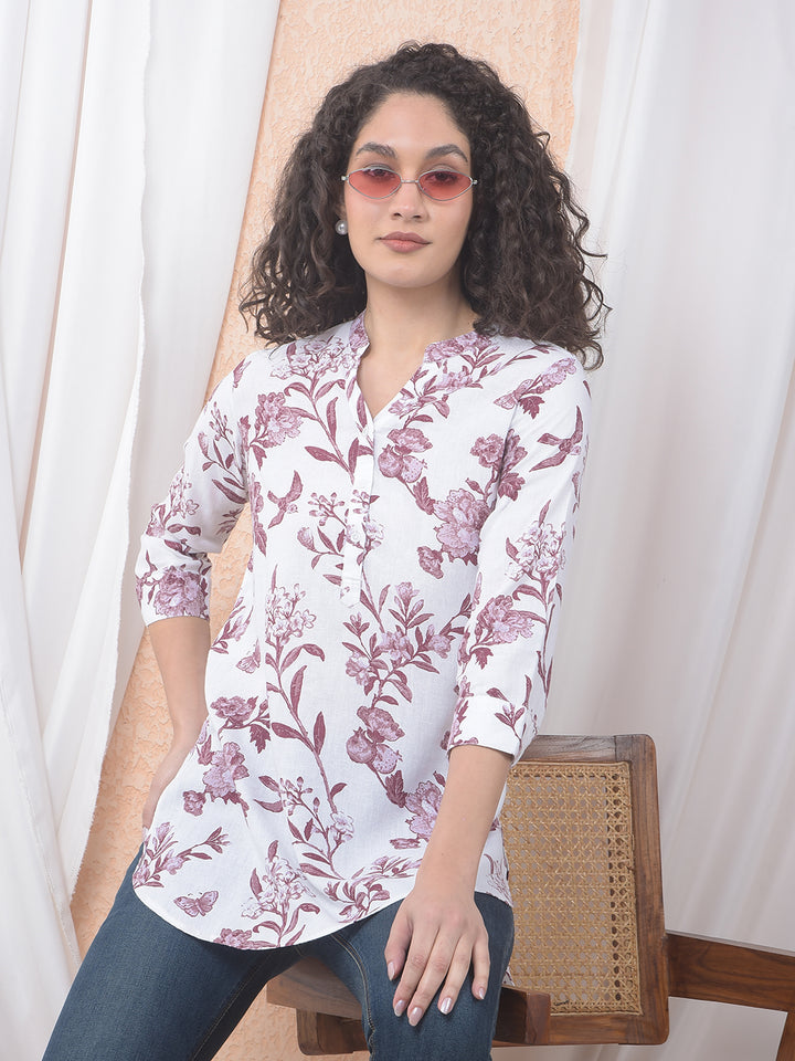 Wine Floral Printed Linen Top