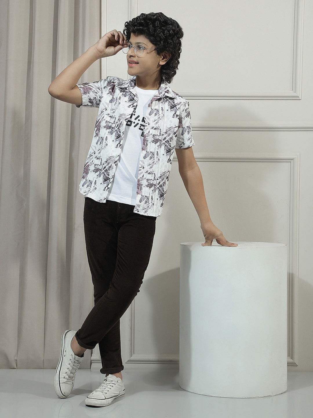 Beige Graphic Print Shirt with T-Shirt