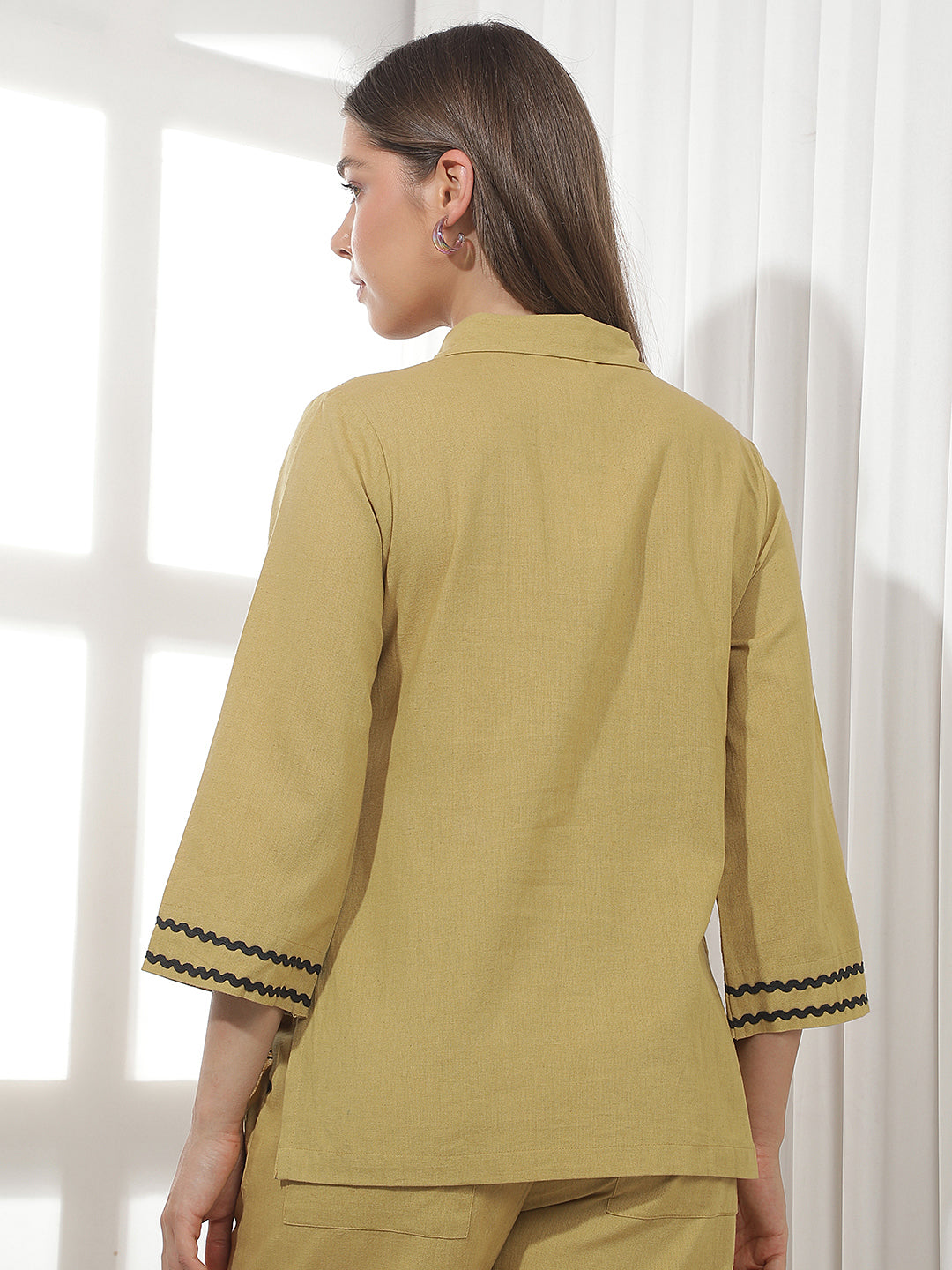 Beige Floral Embroidered Shirt