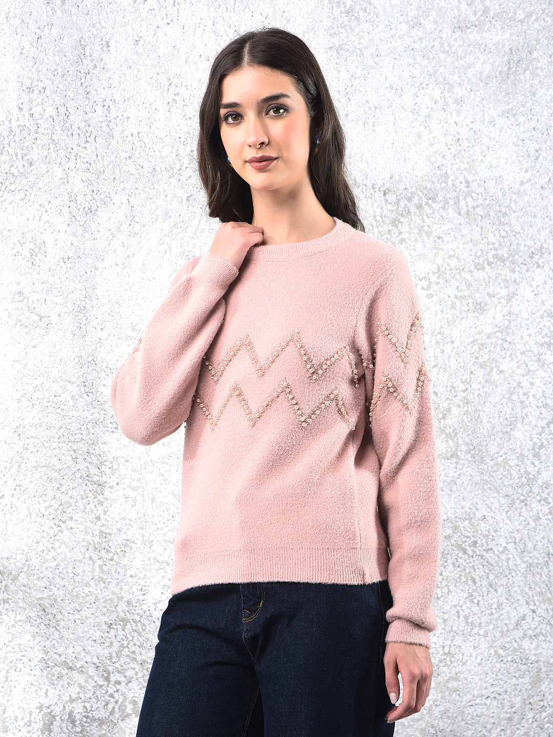 Pink Blush Zigzag Embellished Sweater