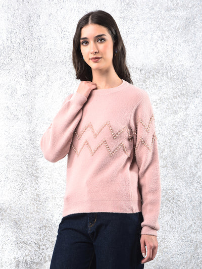 Pink Blush Zigzag Embellished Sweater