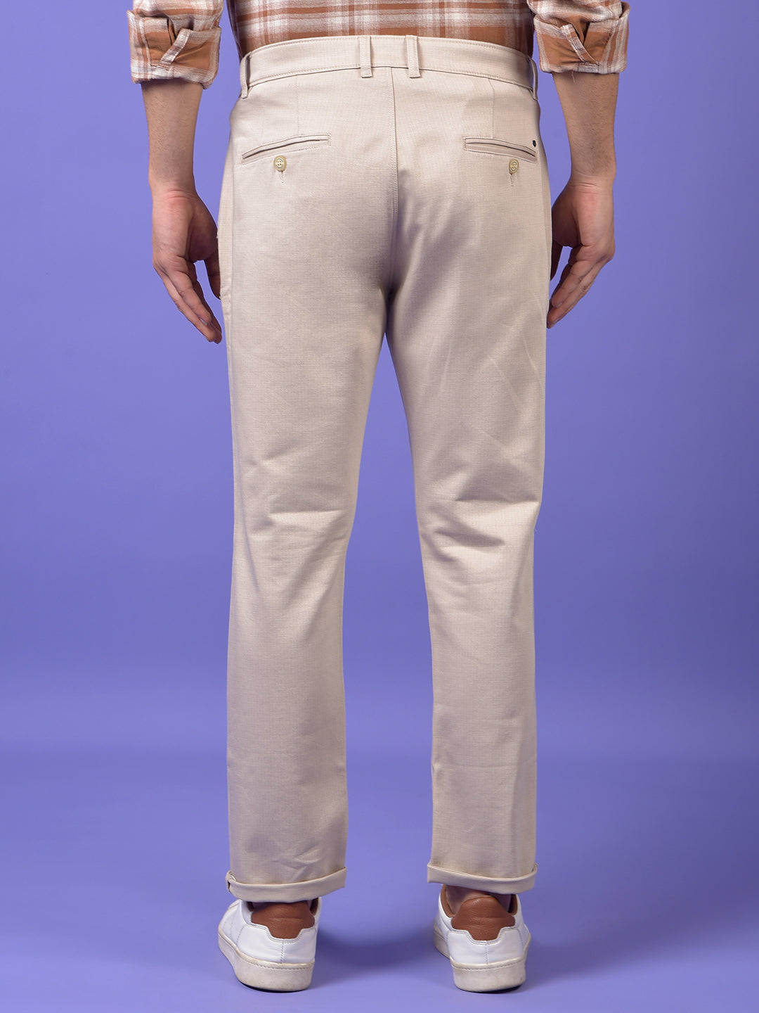 Beige Printed Trousers