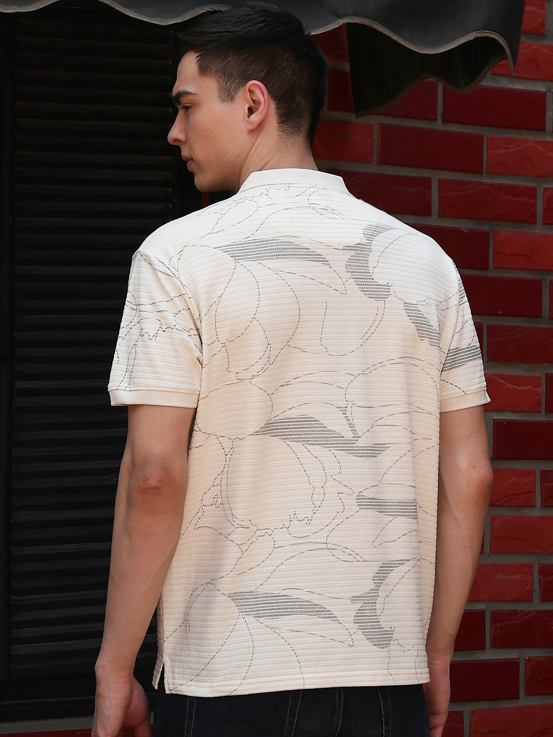 White Floral Print Polo Neck T-Shirt