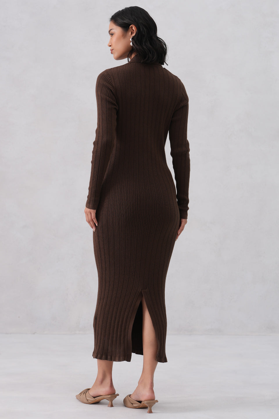 Brown Vertical Stripes Winter Bodycon Dress