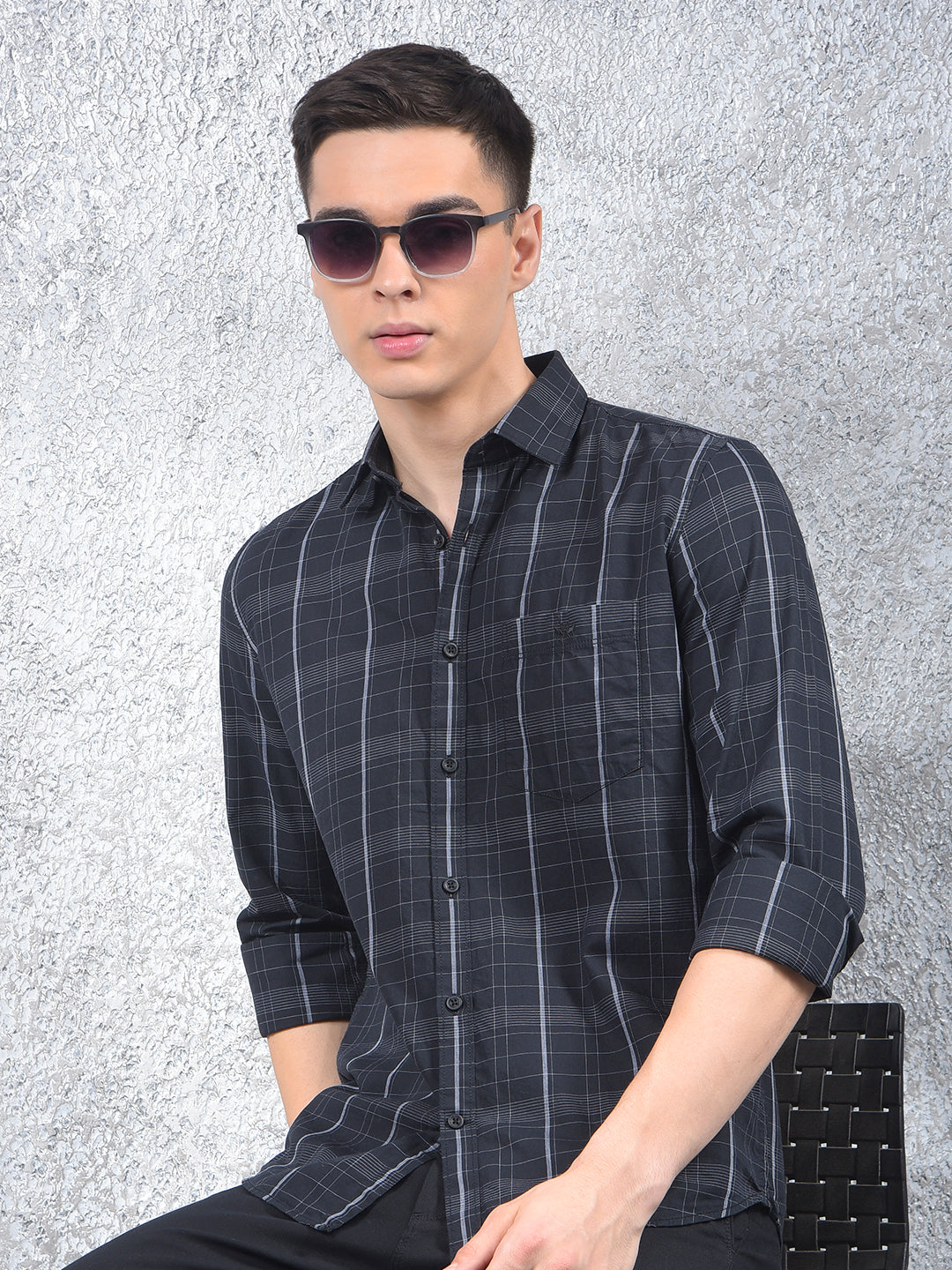 Black Checked Shirt-Men Shirts-Crimsoune Club