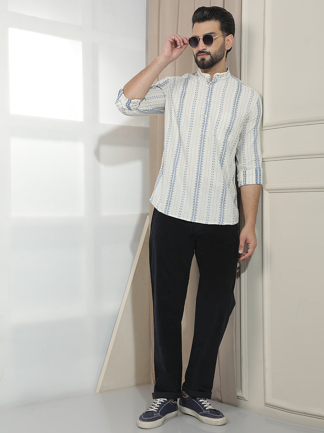 Navy Blue Straight Corduroy Trousers