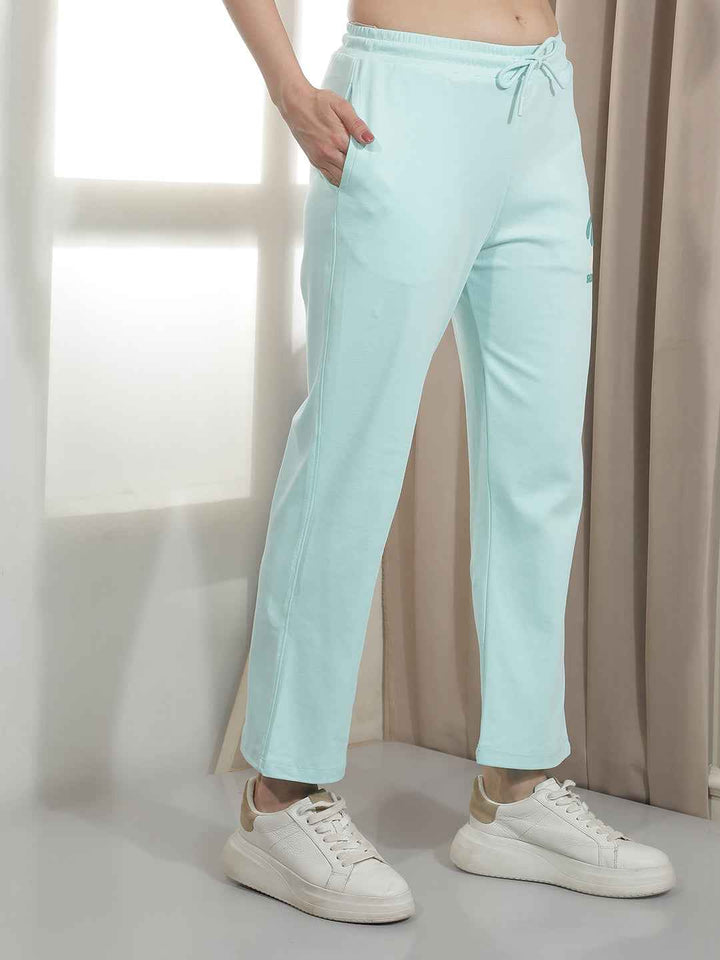 Aqua Green Graphic Print Trackpants
