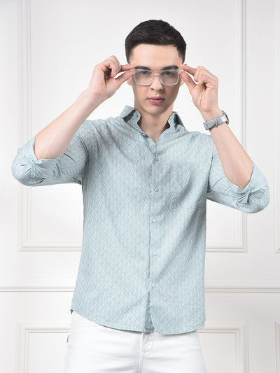 Mint Geo Print Casual Shirt