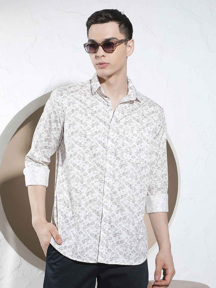 Purple Floral Print 100% Cotton Shirt