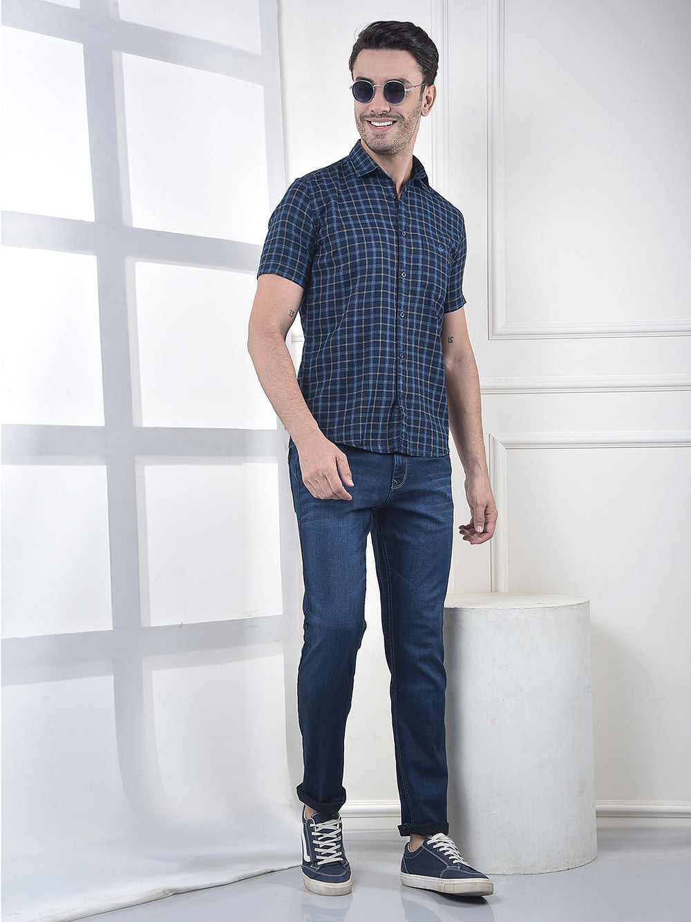 Blue Checked 100% Cotton Shirt