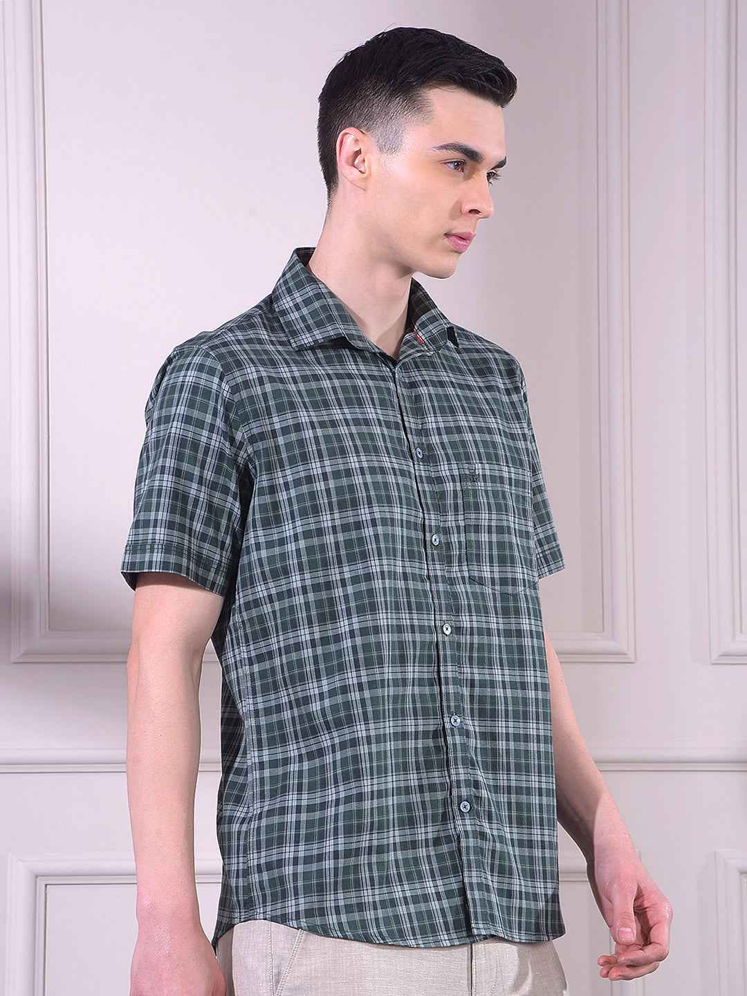 Green 100% Cotton Checked Shirt