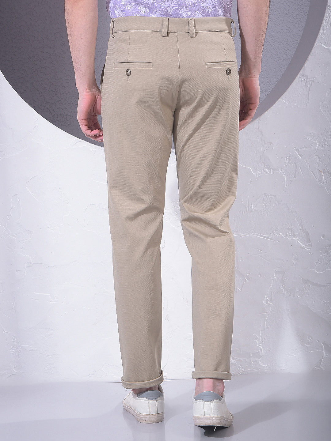 Beige Printed Knitted Trousers