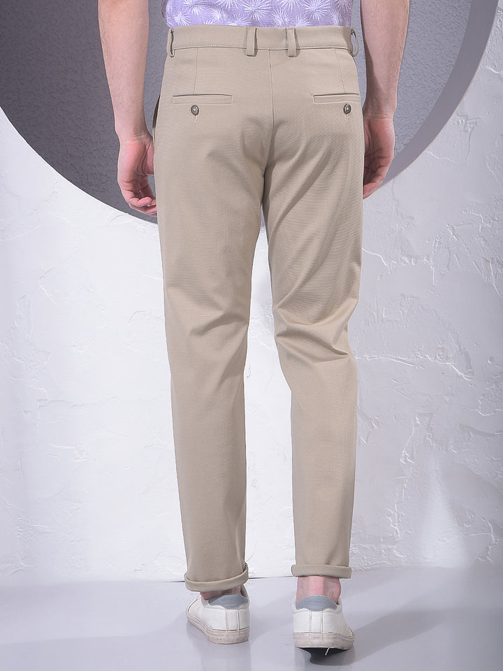 Beige Printed Knitted Trousers