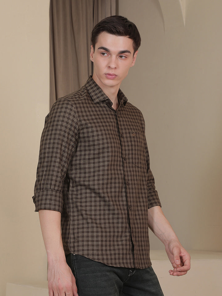 100% Cotton Brown Checked Shirt