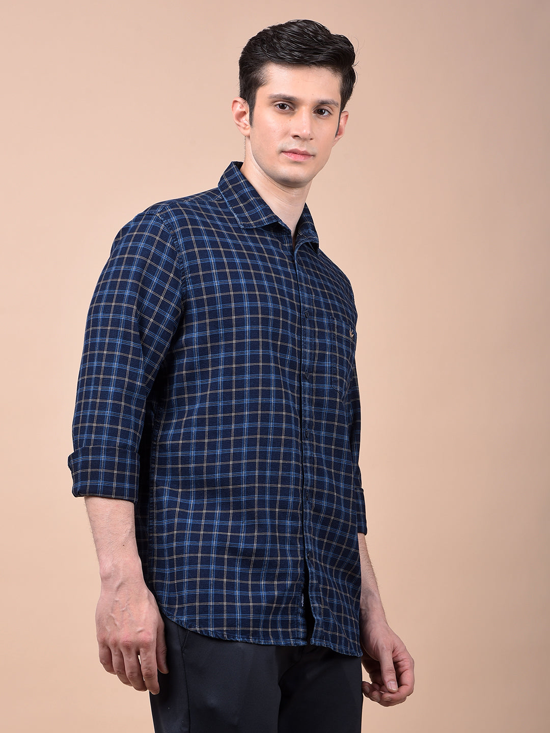 Navy Blue Checked Shirt