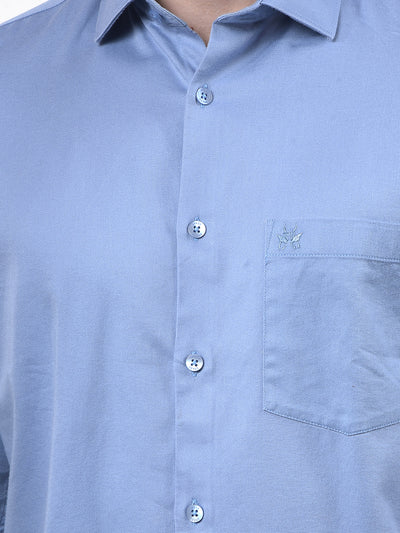 Steel Blue Blended Slim Fit Shirt
