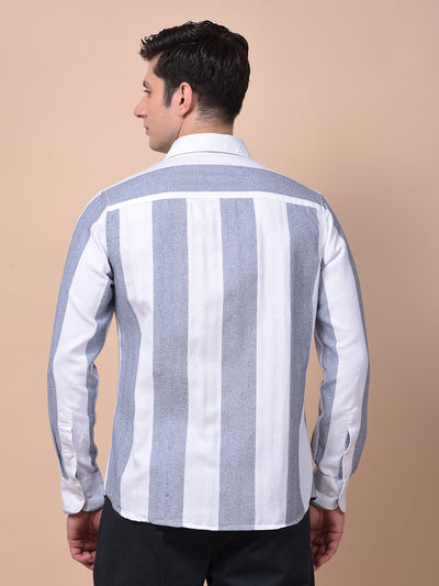 White Vertical Stripes 100% Cotton Shirt