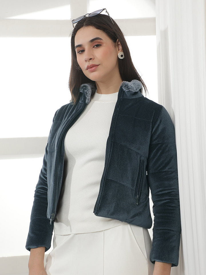 Contemporary Ocean Blue Puffer Jacket