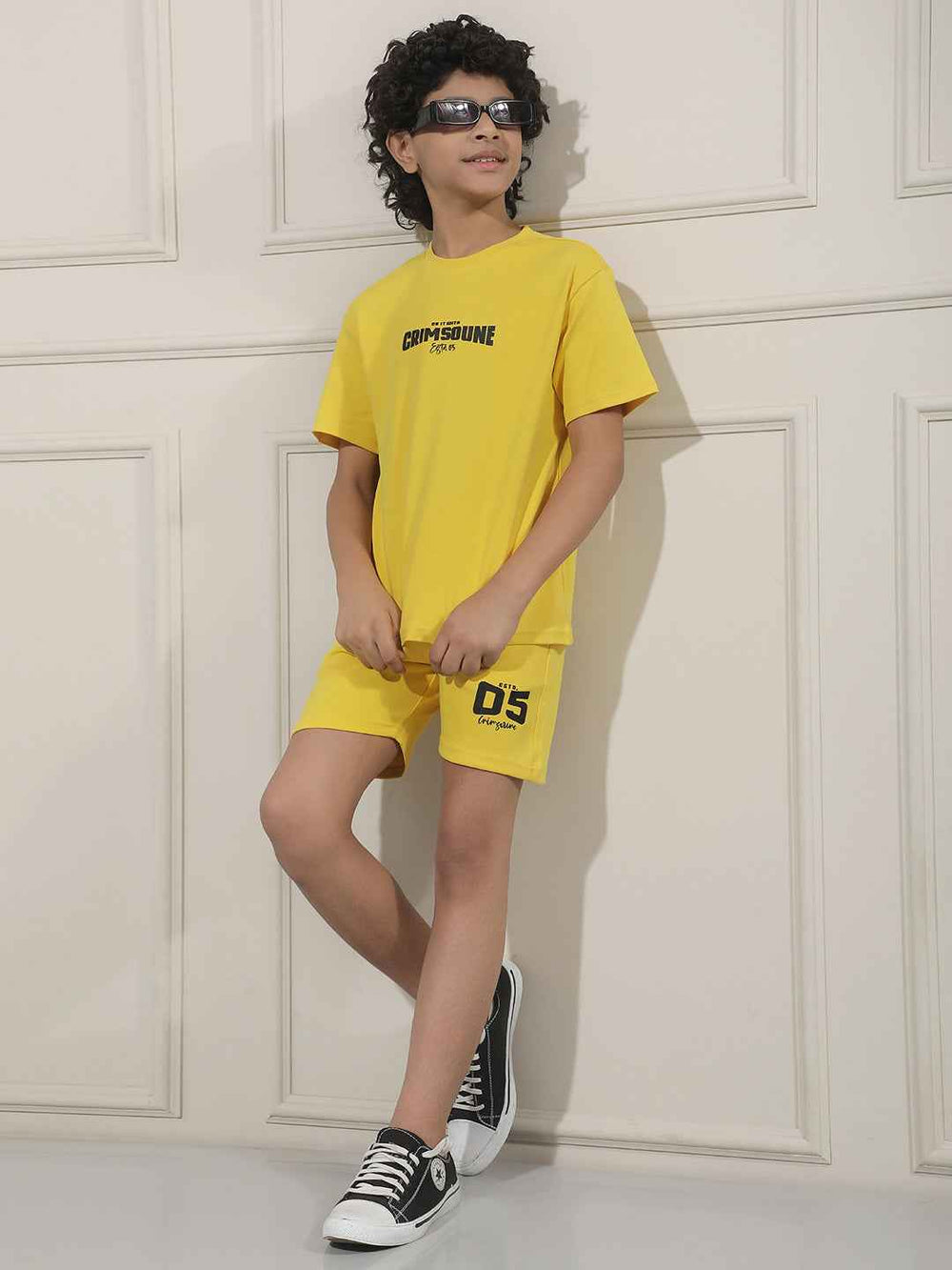 Yellow Typographic Print Shorts