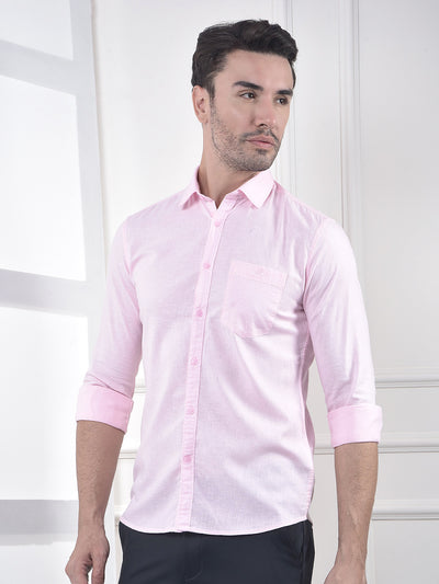 Pink Linen Blend Casual Shirt