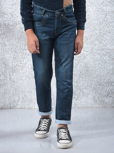 Stylish Tapered Fit Blue Jeans
