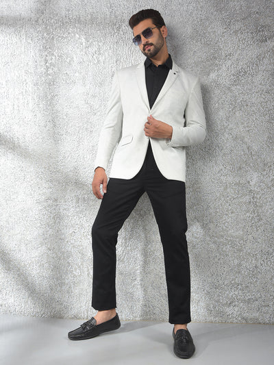 Off White Printed Notched Lapel Single-Breasted Blazer
