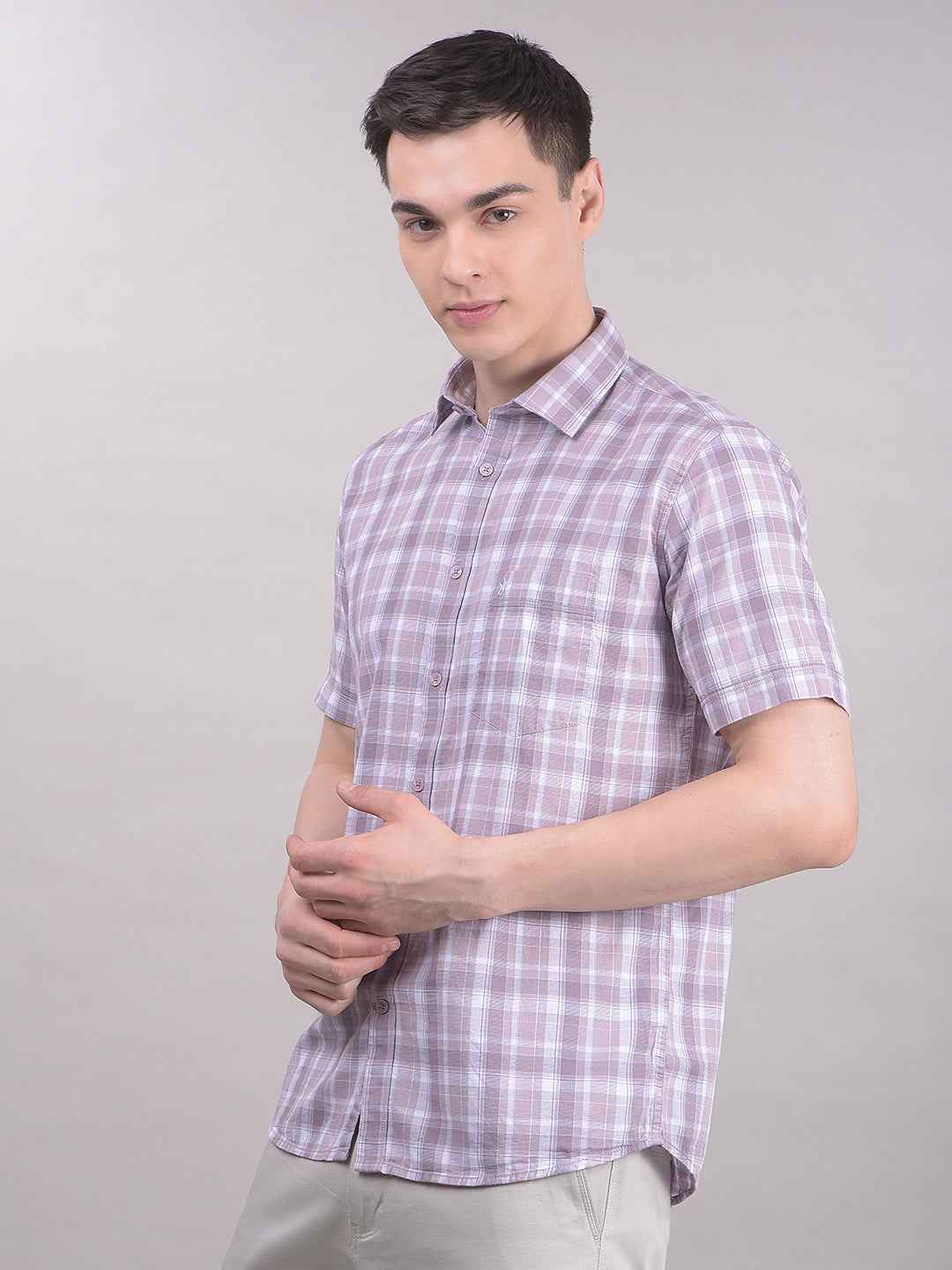 Purple Checked 100% Cotton Shirt