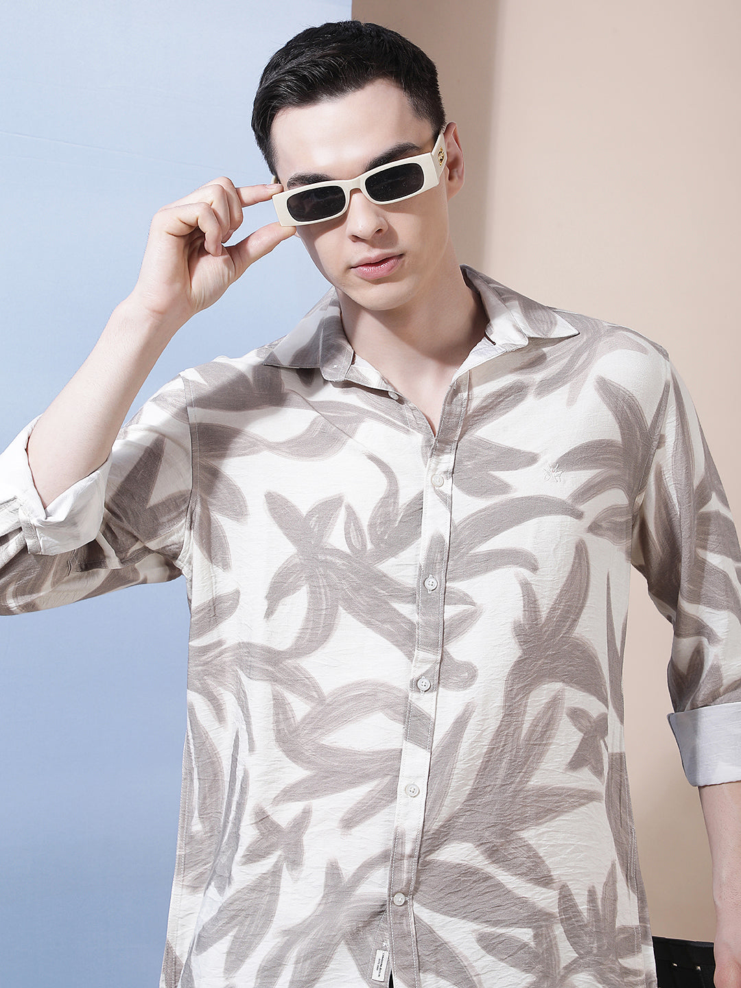 Beige Botanical Print Shirt