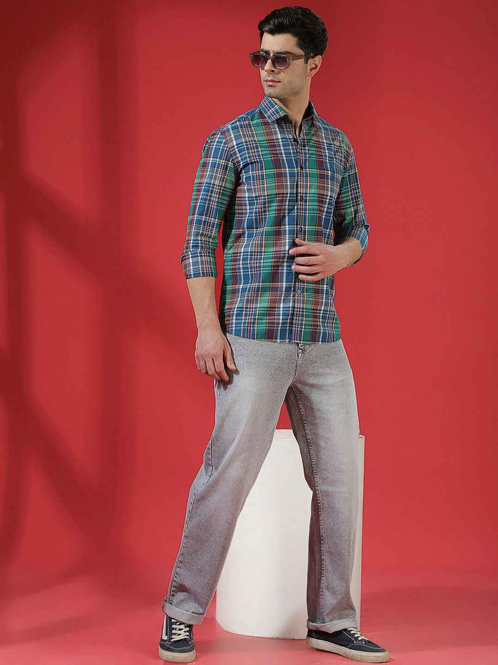 Multi-Color Checked 100% Cotton Shirt