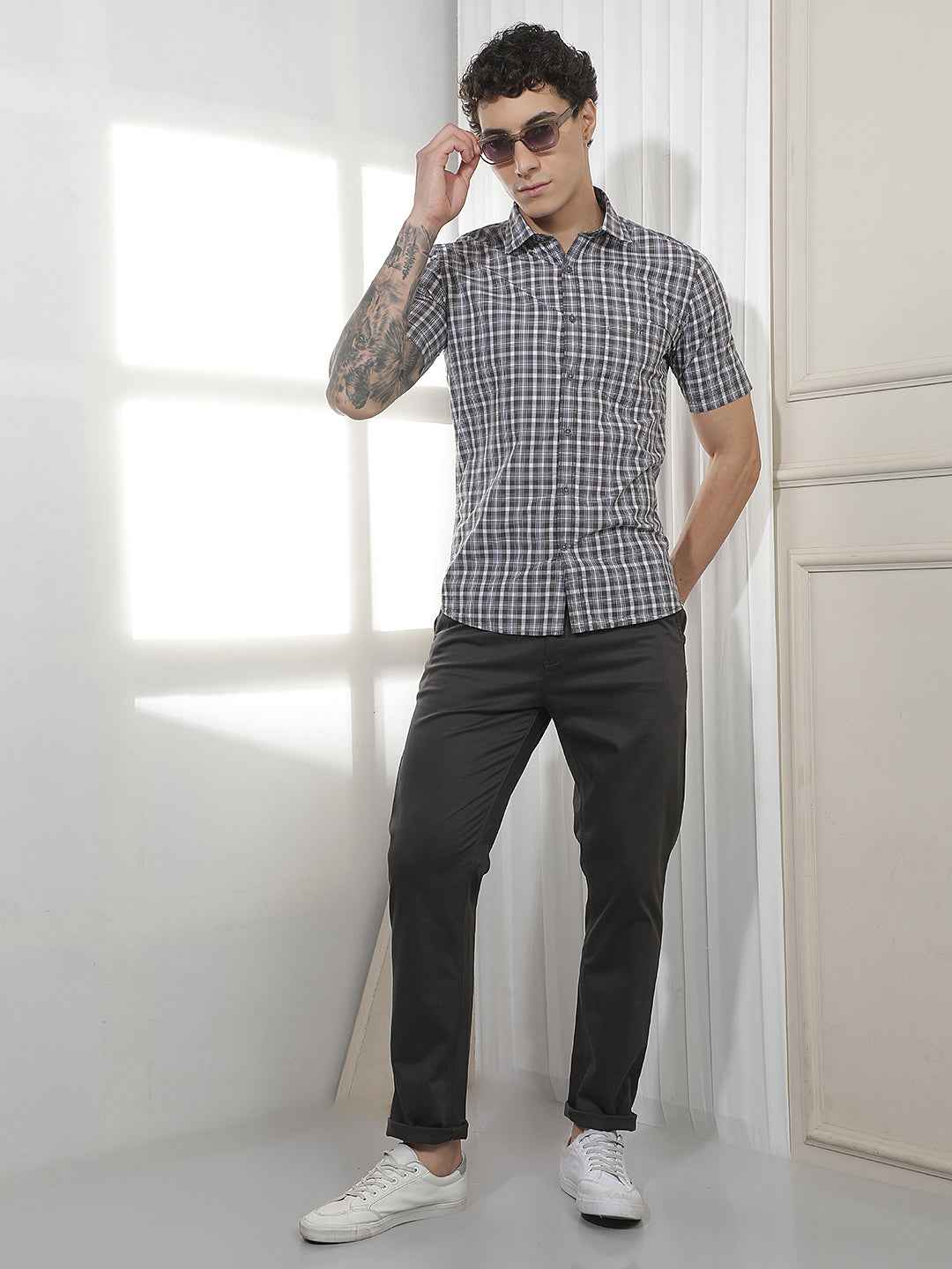 Grey Checked 100% Cotton Shirt