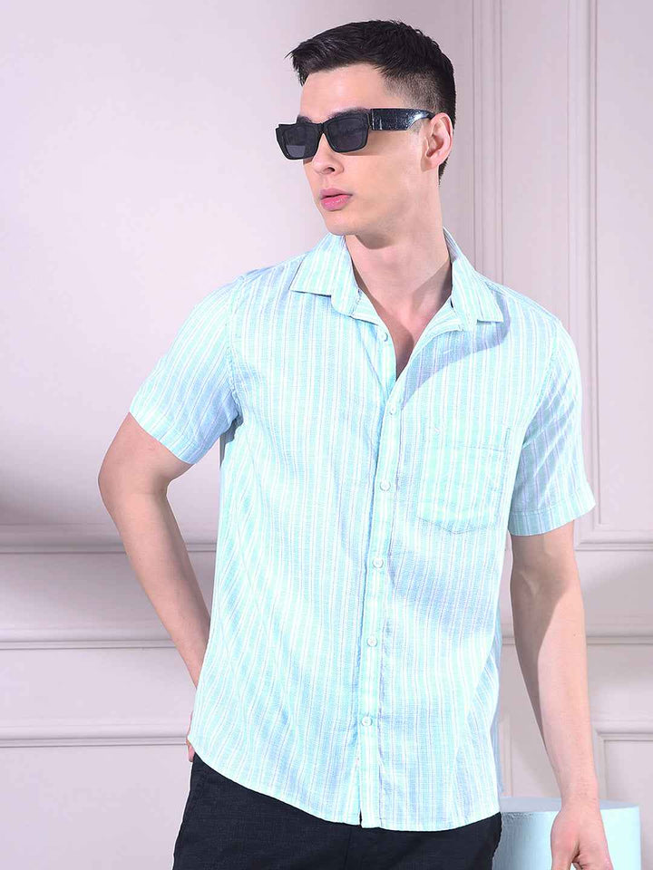 Green 100% Cotton Vertical Stripes Shirt