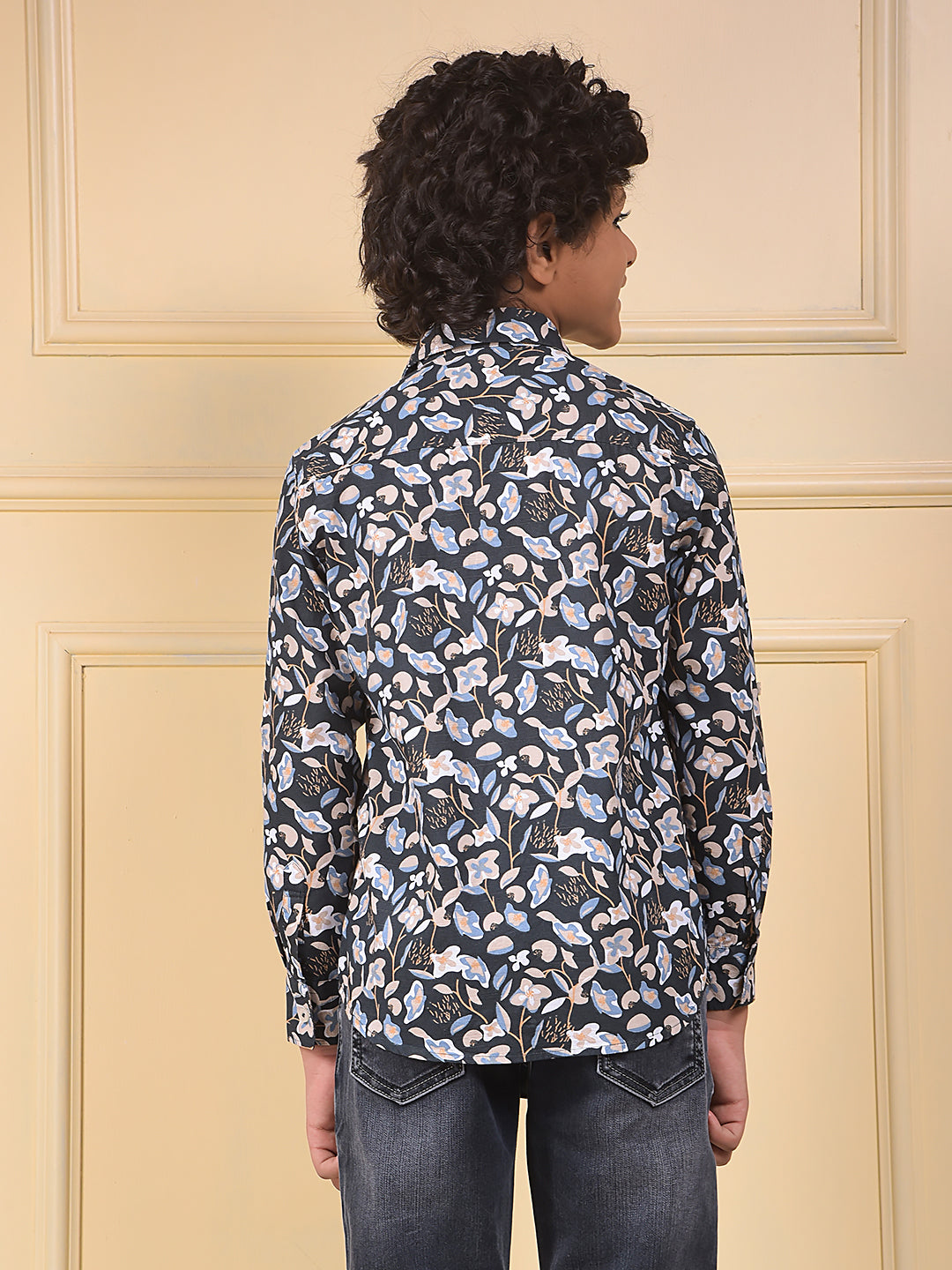 Navy Blue Floral Print Shirt