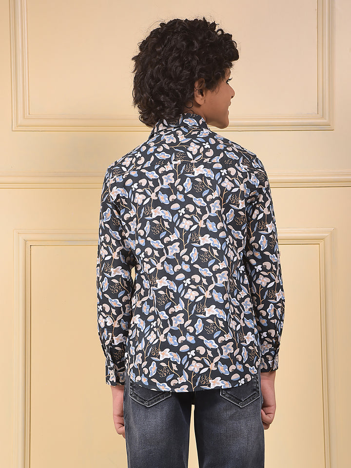 Navy Blue Floral Print Shirt