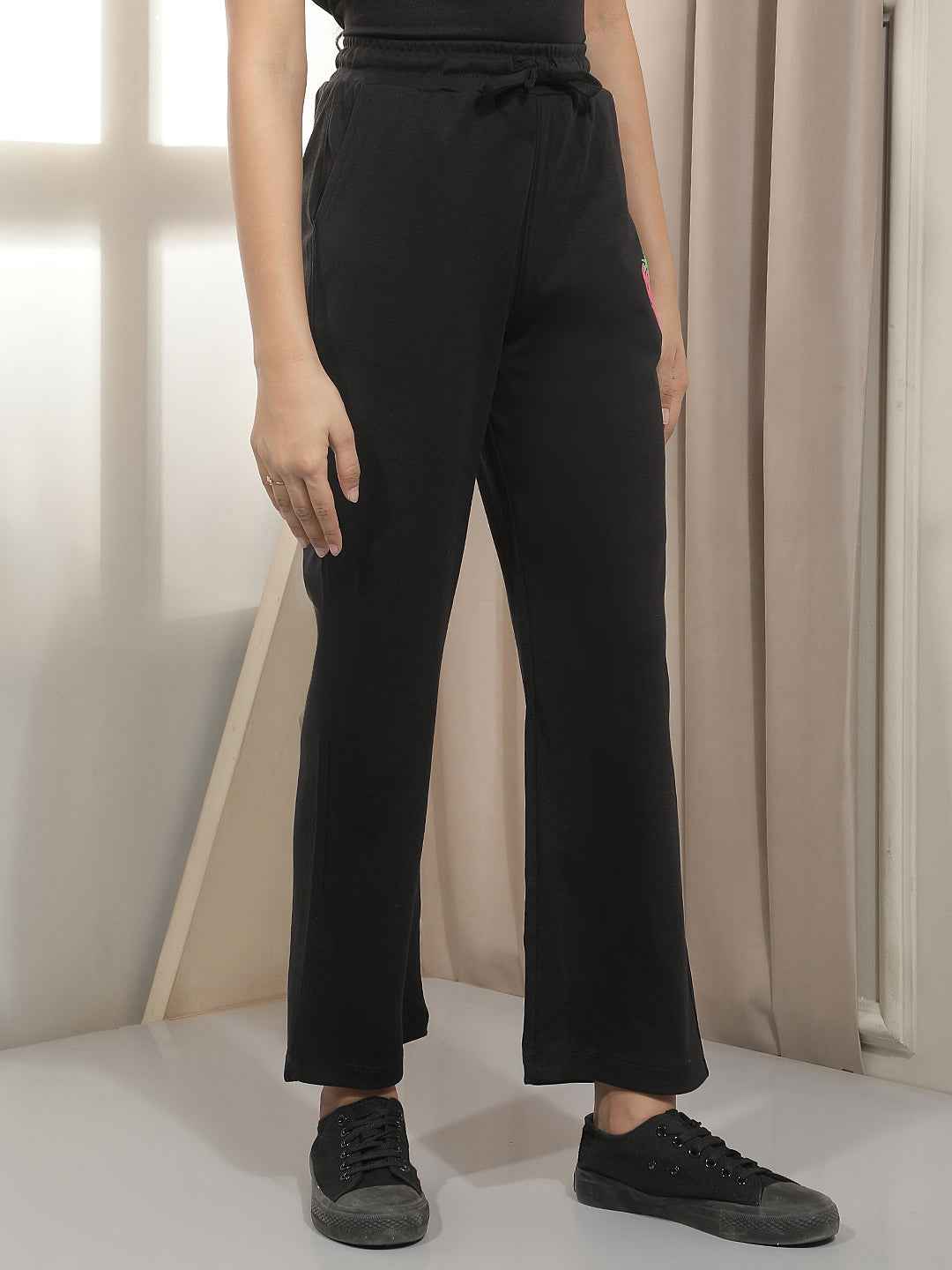 Black Embroidery Trackpants