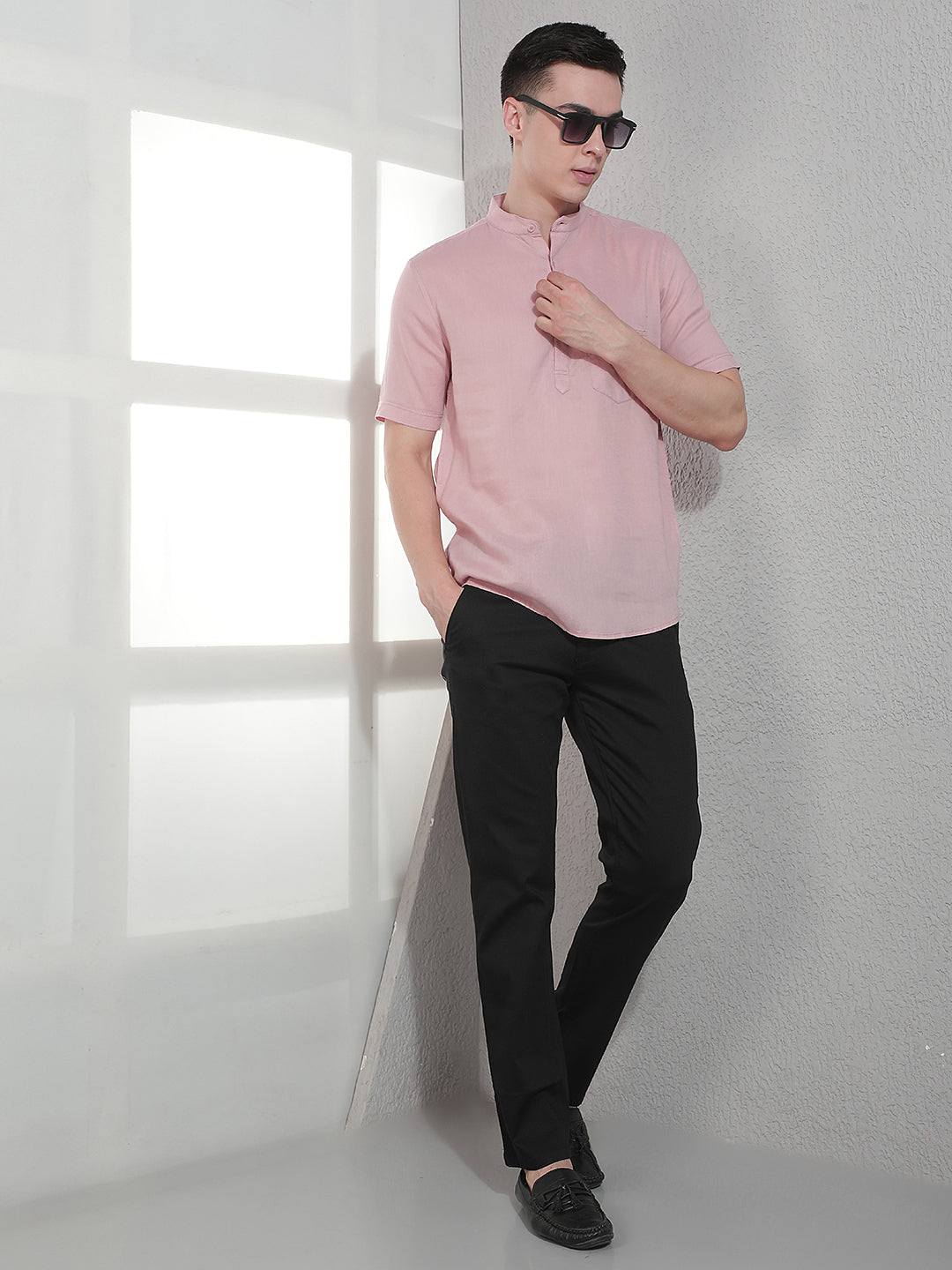 Vibrant Pastels Pink Linen Kurta