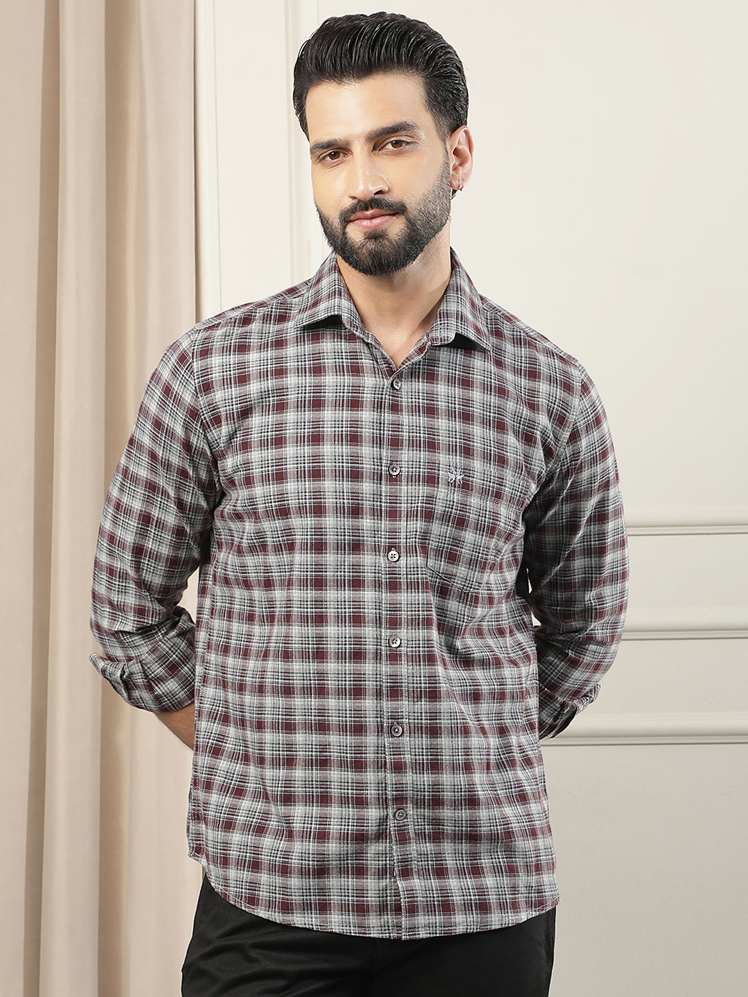 Purple Checked 100% Cotton Shirt