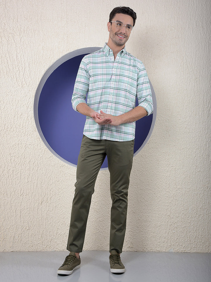 Checked 100% Cotton Green Shirt