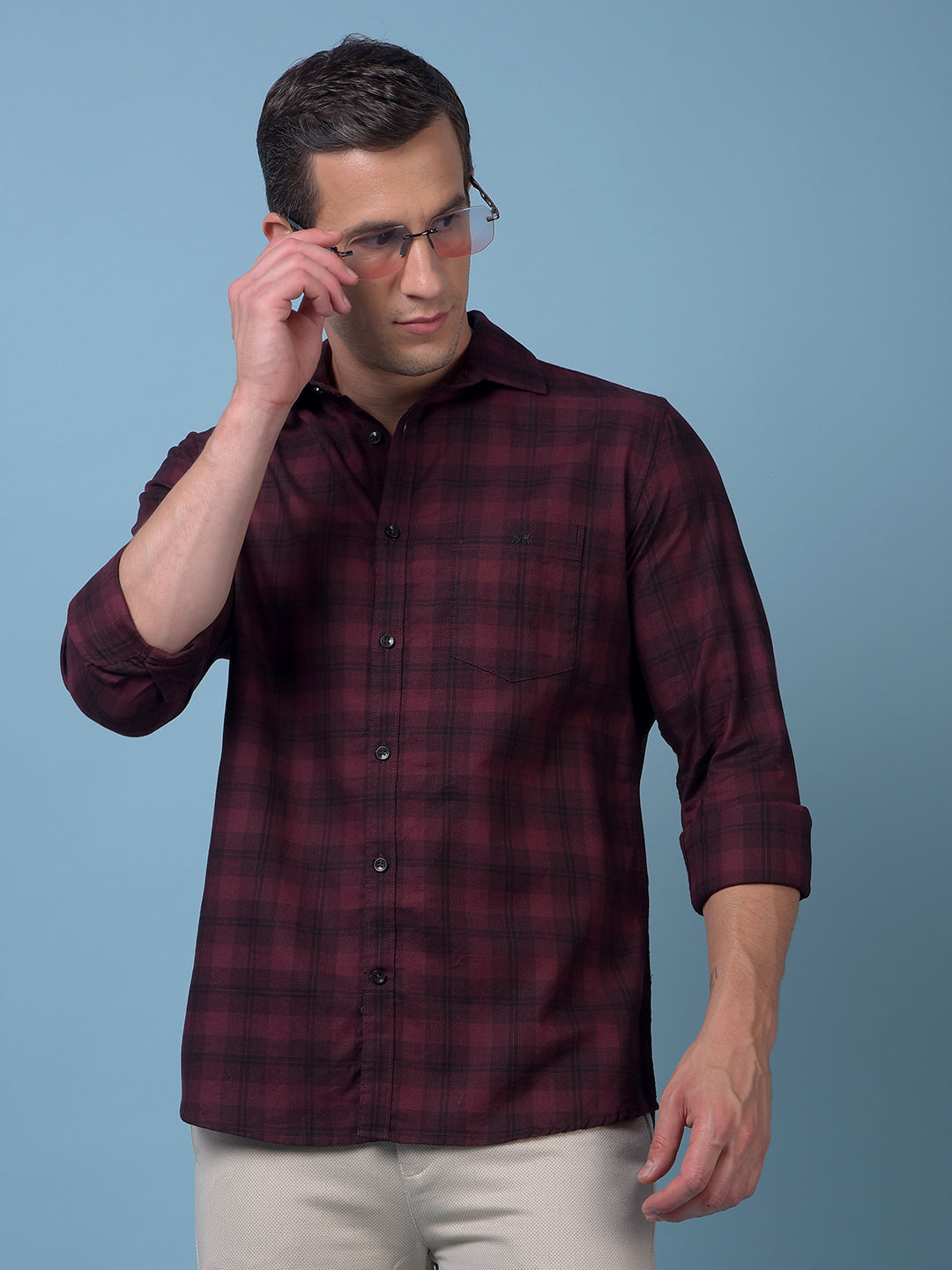 Maroon Checked 100% Cotton Shirt