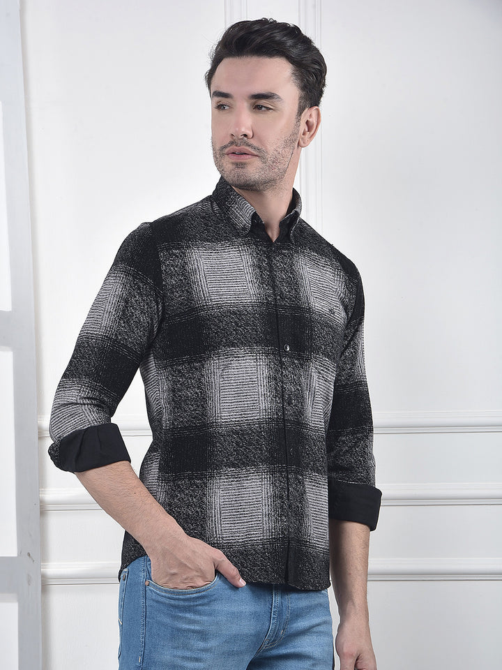 Black Checked 100% Cotton Corduroy Shirt