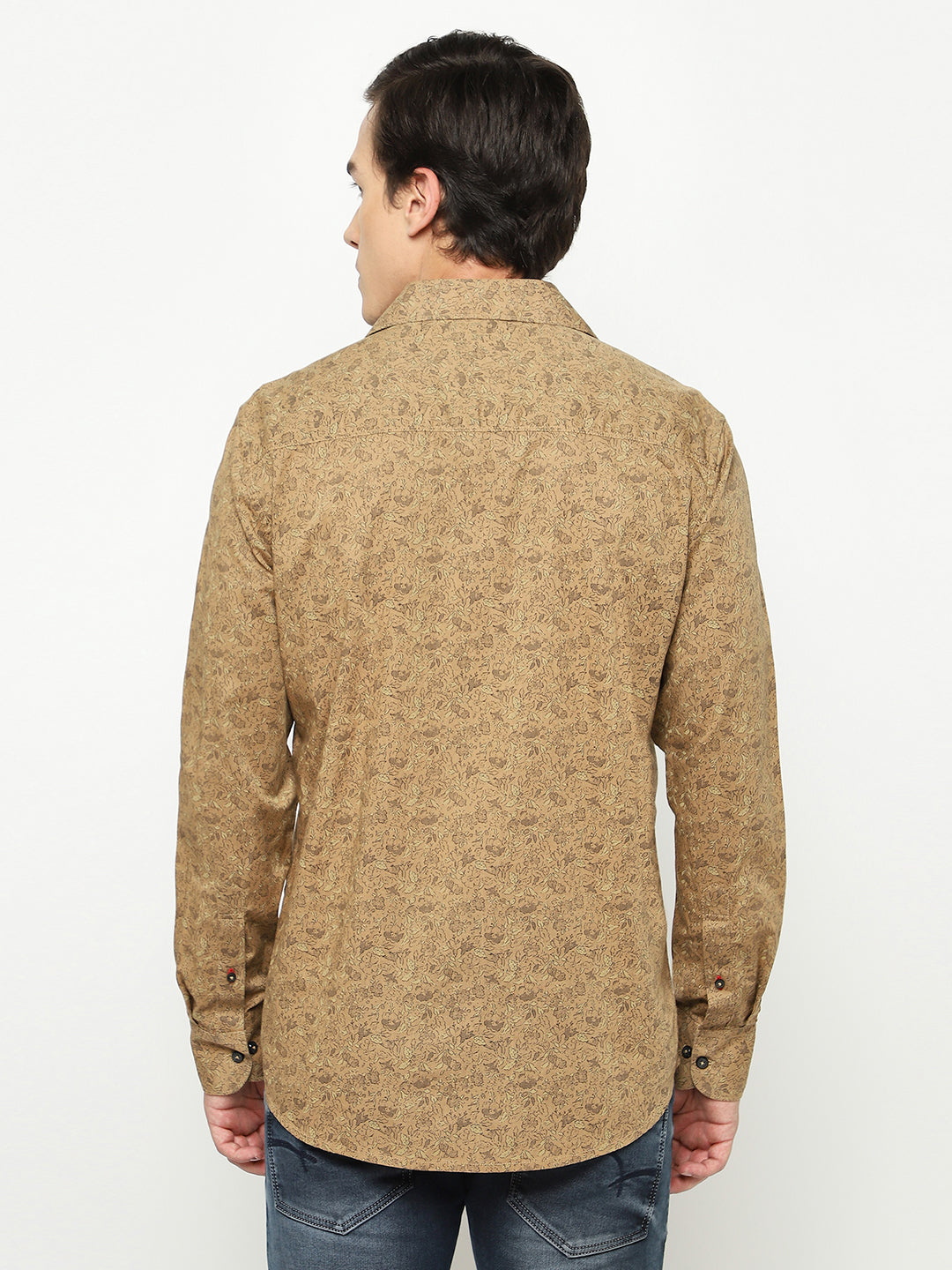 Brown Floral Print 100% Cotton Shirt