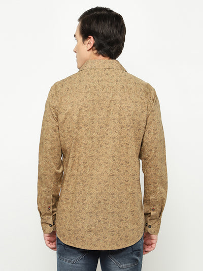 Brown Floral Print 100% Cotton Shirt