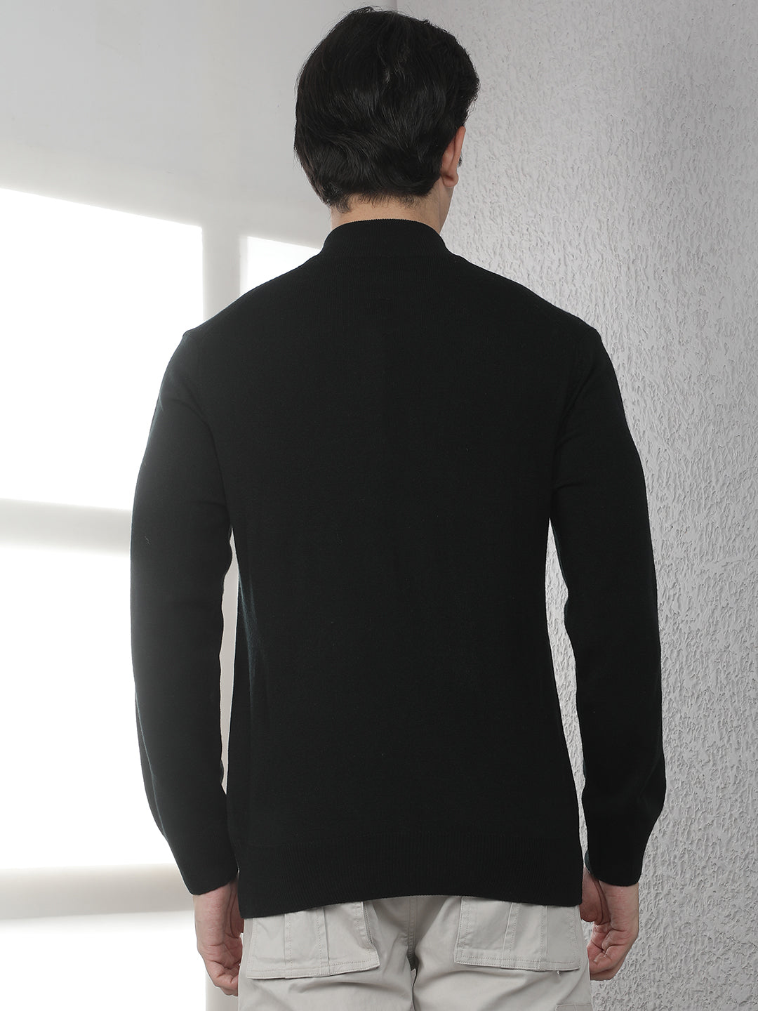 Black Knitted Mock Neck Sweater