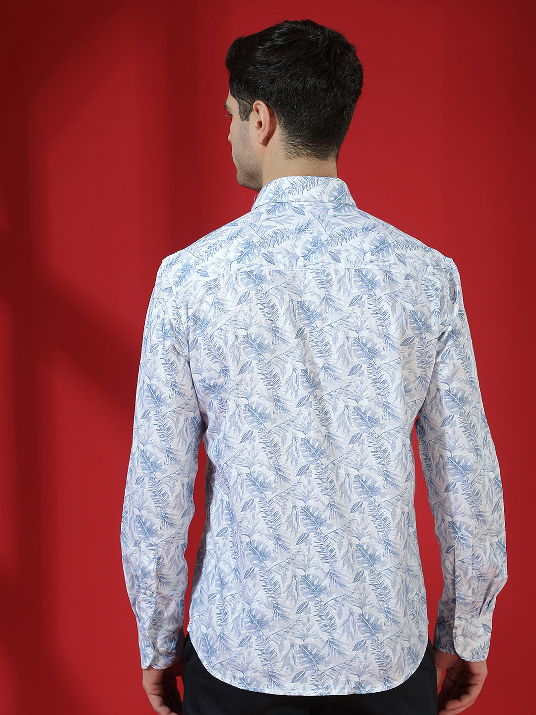 Beige Floral Print Linen Shirt