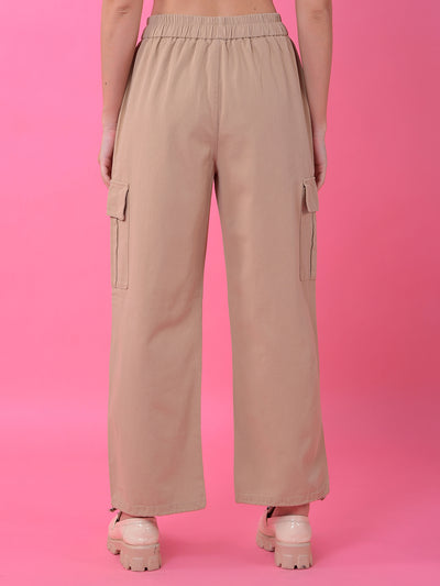 Beige Loose Fit Cargo Trousers