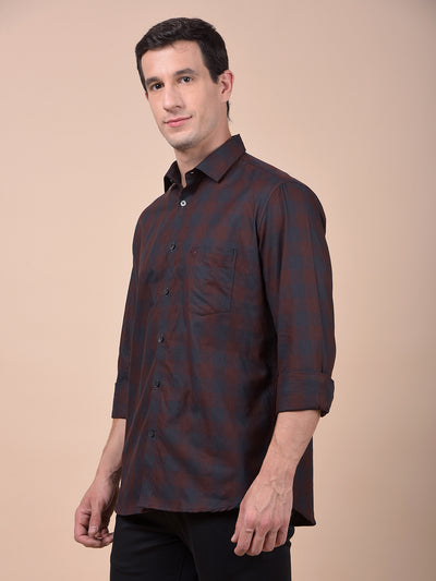 Brown Checked 100% Cotton Shirt