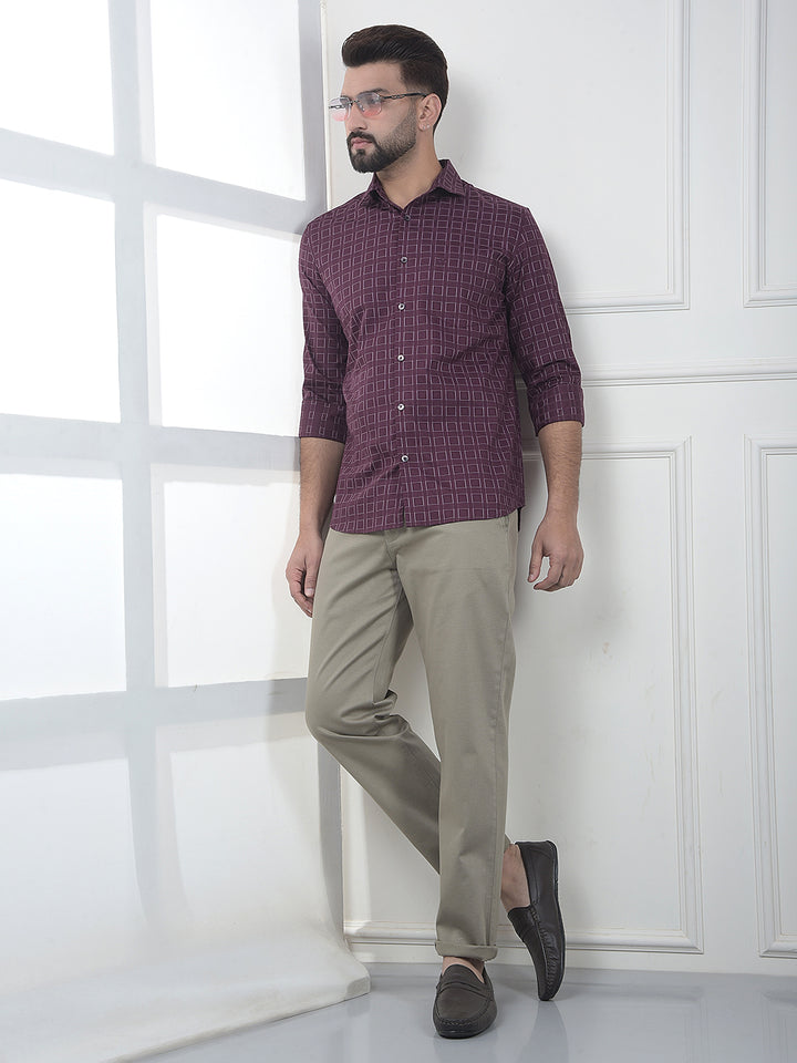 Maroon Printed 100% Cotton Shirt