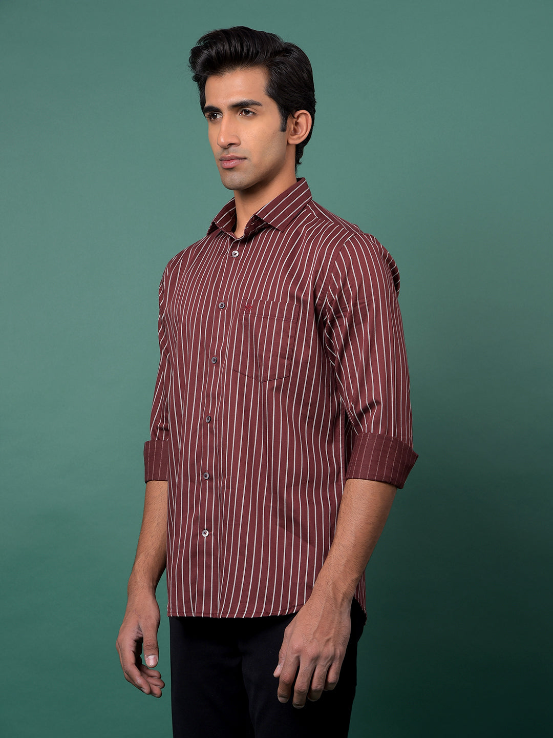 Maroon Vertical Stripes Shirt
