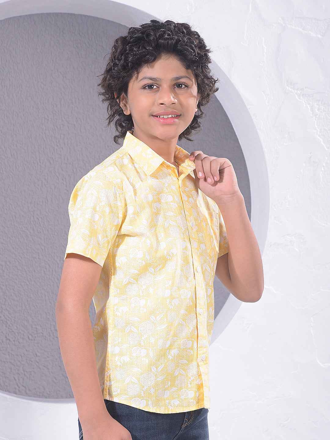 Yellow Floral Print 100% Cotton Shirt